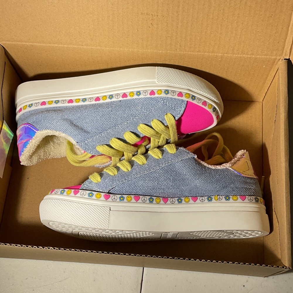 Steve Madden JVIBEZ DENIM FAB 469120 Pink/Denim/Yellow Size 12C